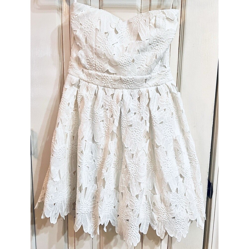 Sans Souci S White Floral Lace Sweetheart Strapless Fit & Flare Knee Dress NWT